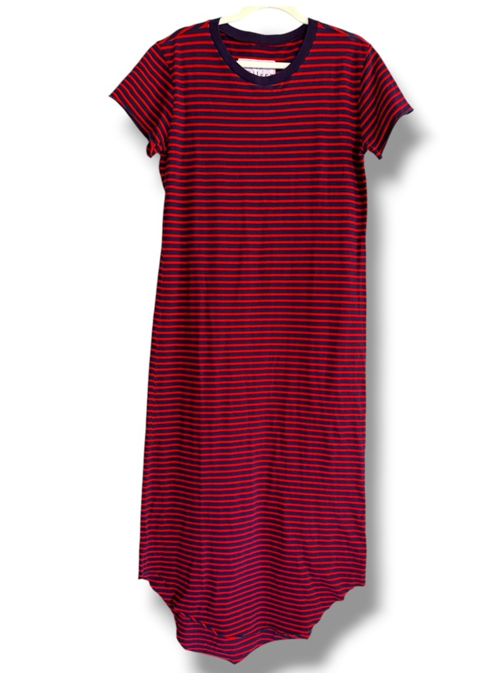 Frank & Eileen Harper Perfect Stripe Maxi T-Shirt Dress Size Large Red Navy Blue